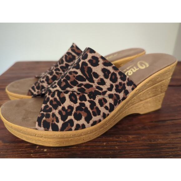 Onex Christina Cork Wedge Sandal Leopard Print Women’s 41 US 8.5 Made In Italy - Picture 1 of 7